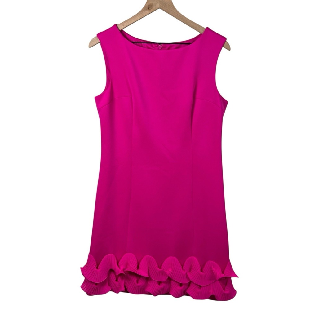 Eliza J Womens 12 Hot Pink Sleeveless Ruffled Hem Scuba Mini Dress Stretch
